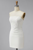 Strapless White Bodycon Mini Bridal Shower Dress with Lace