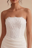 Strapless White Bodycon Mini Bridal Shower Dress with Lace