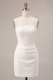 Strapless White Bodycon Mini Bridal Shower Dress with Lace