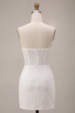 Strapless White Bodycon Mini Bridal Shower Dress with Lace
