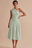One Shoulder A-Line White Midi Engagement Dress