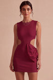 Bodycon Cut Out Round Neck Little White Dress with Bow
