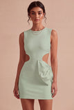 Bodycon Cut Out Round Neck Little White Dress with Bow