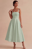 White A-Line Spaghetti Straps Elegant Midi Engagement Dress