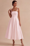 White A-Line Spaghetti Straps Elegant Midi Engagement Dress