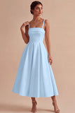White A-Line Spaghetti Straps Elegant Midi Engagement Dress