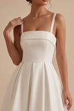 White A-Line Spaghetti Straps Elegant Midi Engagement Dress