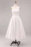 White A-Line Spaghetti Straps Elegant Midi Engagement Dress