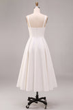 White A-Line Spaghetti Straps Elegant Midi Engagement Dress