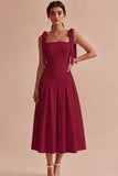 White A-Line Bowed Straps Midi Engagement Dress