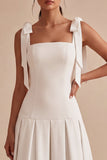 White A-Line Bowed Straps Midi Engagement Dress