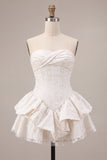 Sweetheart White A-Line Corset Floral Ruffled Bridal Shower Dress