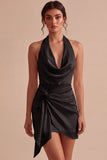 Halter Bodycon Ruched Backless Little White Dress