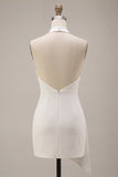 Halter Bodycon Ruched Backless Little White Dress