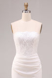 White Strapless Midi Bodycon Ruched Corset Engagement Dress with Slit