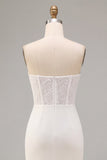 White Strapless Midi Bodycon Ruched Corset Engagement Dress with Slit