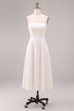 A-Line White Halter Neck Midi Engagement Dress