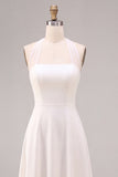 A-Line White Halter Neck Midi Engagement Dress