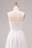A-Line White Square Neck Floral Midi Engagement Dress