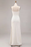 Mermaid White Square Neck Long Engagement Dress with Slit