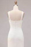 Mermaid White Square Neck Long Engagement Dress with Slit