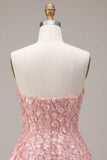Pink A-Line Sweetheart Floral Short Homecoming Dress