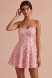 Pink A-Line Sweetheart Floral Short Homecoming Dress