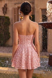 Pink A-Line Sweetheart Floral Short Homecoming Dress