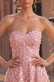 Pink A-Line Sweetheart Floral Short Homecoming Dress