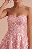 Pink A-Line Sweetheart Floral Short Homecoming Dress