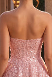 Pink A-Line Sweetheart Floral Short Homecoming Dress
