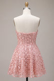 Pink A-Line Sweetheart Floral Short Homecoming Dress