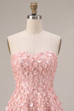 Pink A-Line Sweetheart Floral Short Homecoming Dress