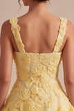 A-Line Light Yellow Square Neck Floral Short Homecoming Dress with Beading