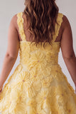 Light Yellow Square Neck A-Line Pearls Floral Plus Size Homecoming Dress with Beading