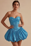 Sparkly Sweetheart Blue A-Line Sequins Short Homecoming Dress