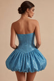 Sparkly Sweetheart Blue A-Line Sequins Short Homecoming Dress