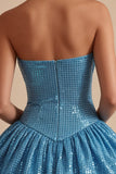Sparkly Sweetheart Blue A-Line Sequins Short Homecoming Dress