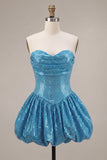 Sparkly Sweetheart Blue A-Line Sequins Short Homecoming Dress