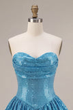 Sparkly Sweetheart Blue A-Line Sequins Short Homecoming Dress