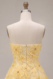 Light Yellow Sweetheart A-Line Beaded Floral Short Homecoming Dress