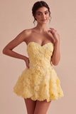 Light Yellow Sweetheart A-Line Beaded Floral Short Homecoming Dress