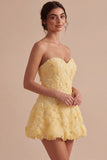 Light Yellow Sweetheart A-Line Beaded Floral Short Homecoming Dress