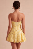 Light Yellow Sweetheart A-Line Beaded Floral Short Homecoming Dress