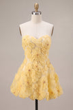 Light Yellow Sweetheart A-Line Beaded Floral Short Homecoming Dress