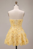 Light Yellow Sweetheart A-Line Beaded Floral Short Homecoming Dress