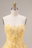 Light Yellow Sweetheart A-Line Beaded Floral Short Homecoming Dress