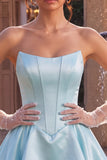 Strapless Sky Blue A-Line Tiered Corset Satin Short Homecoming Dress