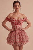 Off the Shoulder Red A-Line Sequins Corset Tiered Short Homecoming Dress