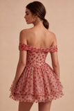 Off the Shoulder Red A-Line Sequins Corset Tiered Short Homecoming Dress